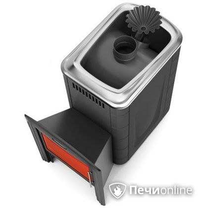 Дровяная банная печь TMF Ангара 2012 Carbon Витра с закрытой каменкой антрацит в Зеленограде