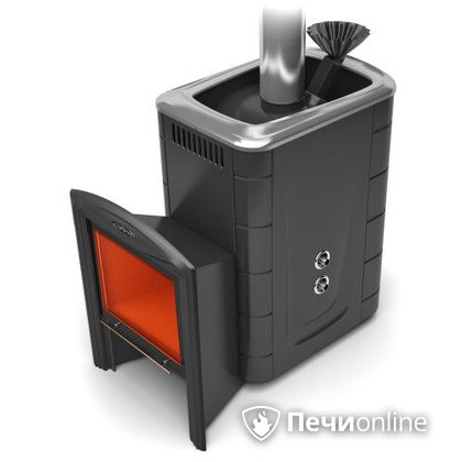 Дровяная банная печь TMF Гейзер 2014 Carbon Витра с теплообменником антрацит в Зеленограде